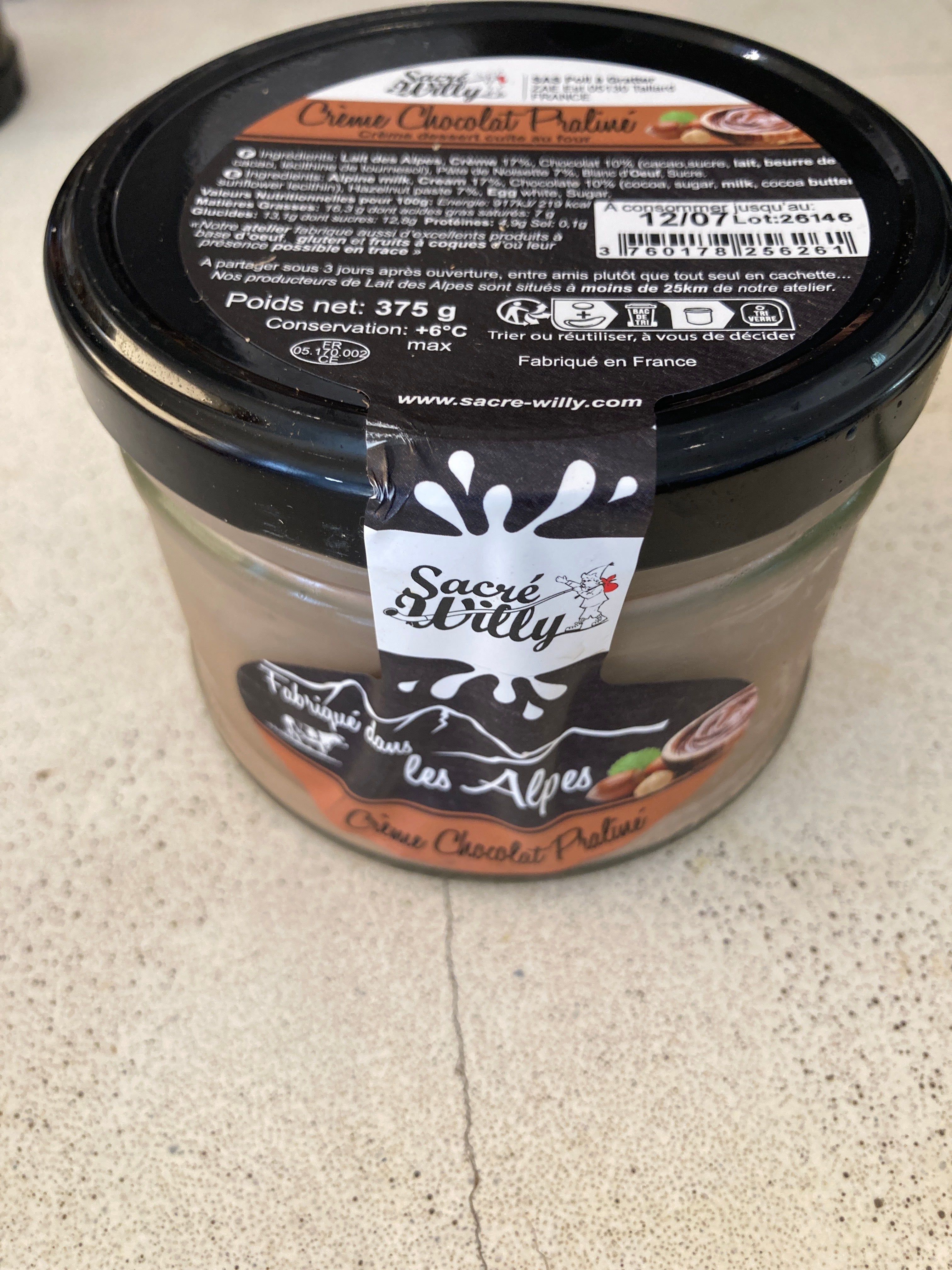 CRÈME CHOCOLAT PRALINÉ 375G - SACRÉ WILLY