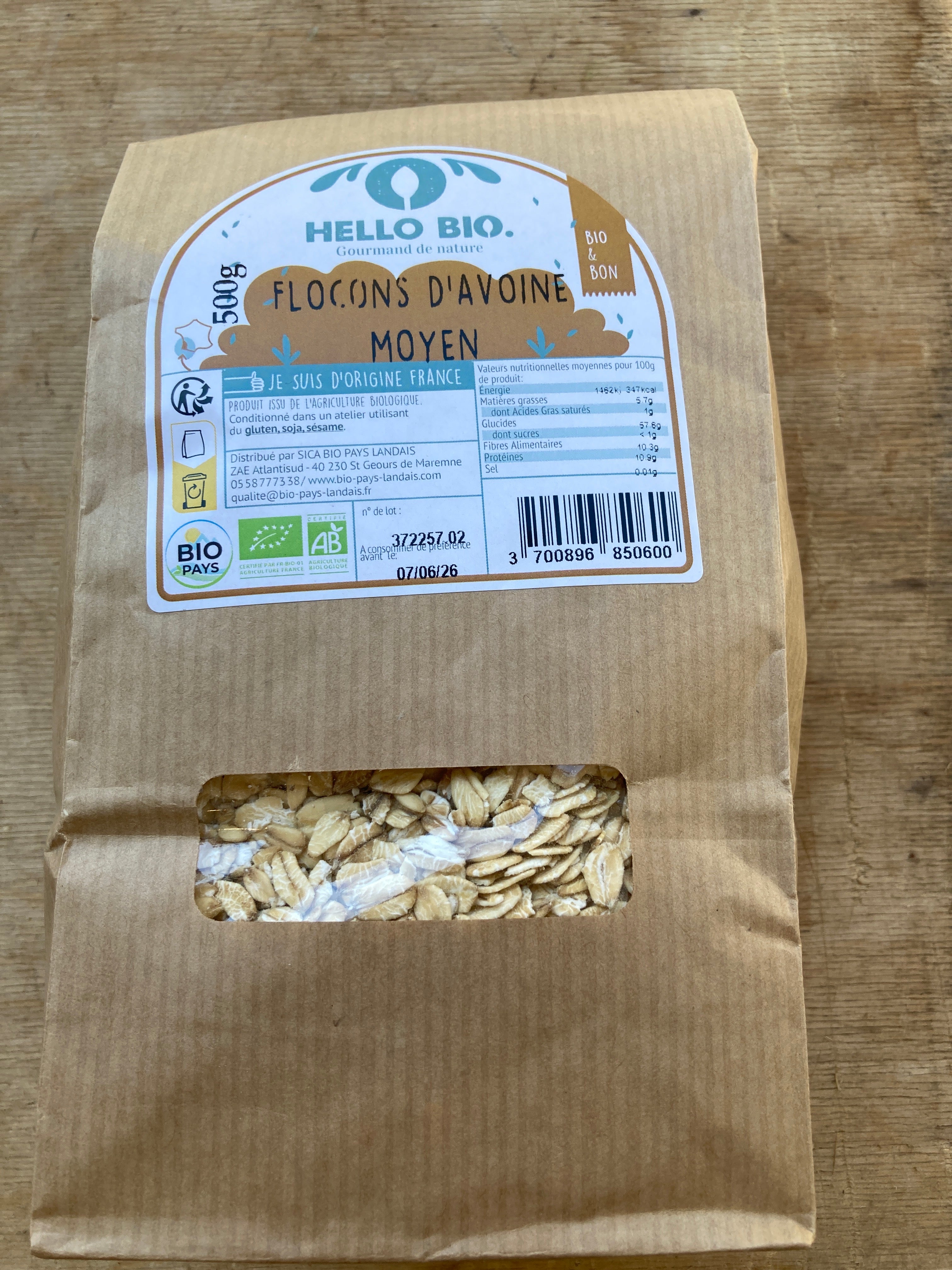 FLOCONS D’AVOINE - hello bio - 500g