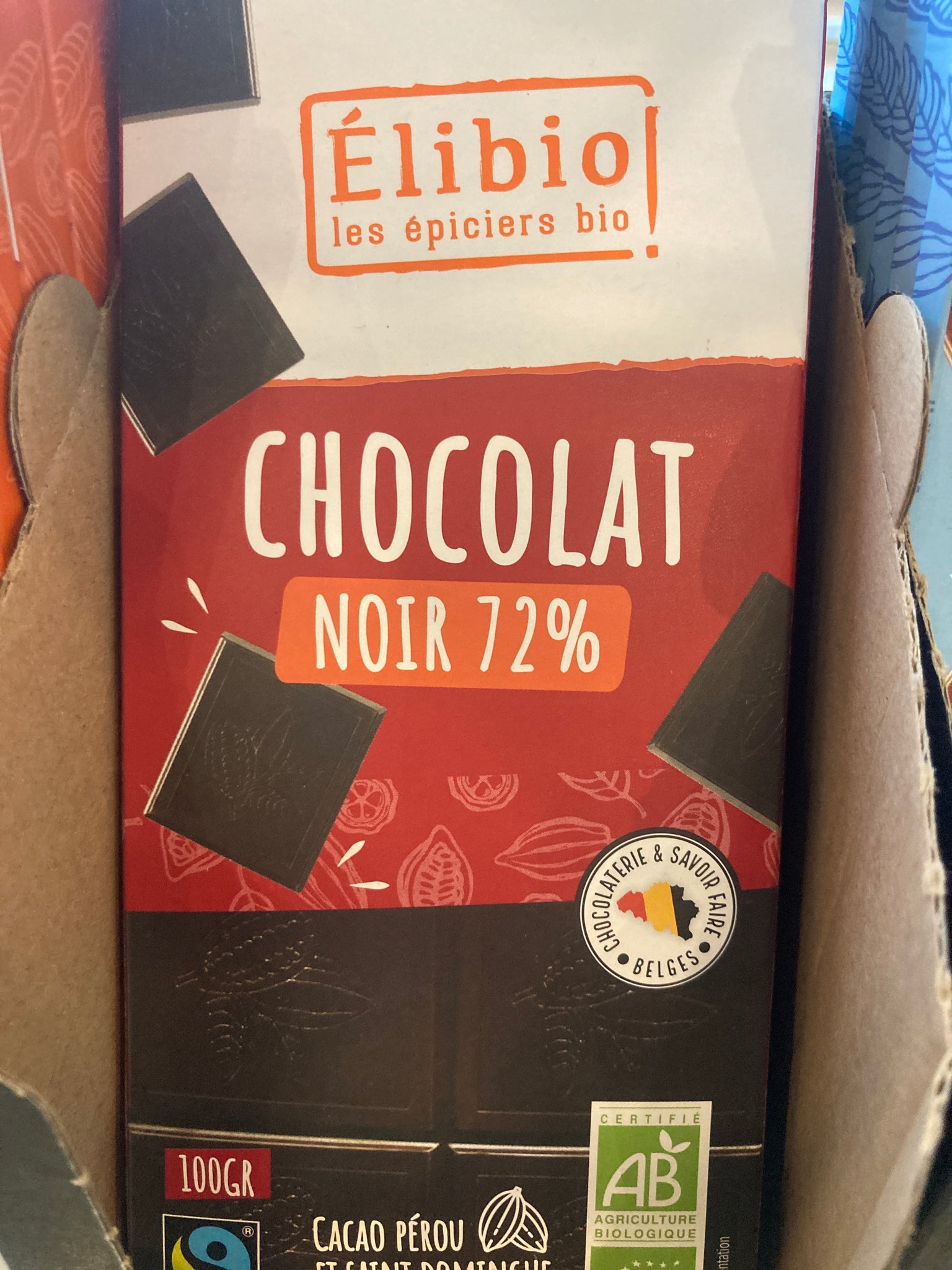 CHOCOLAT NOIR 72% 100G ELIBIO