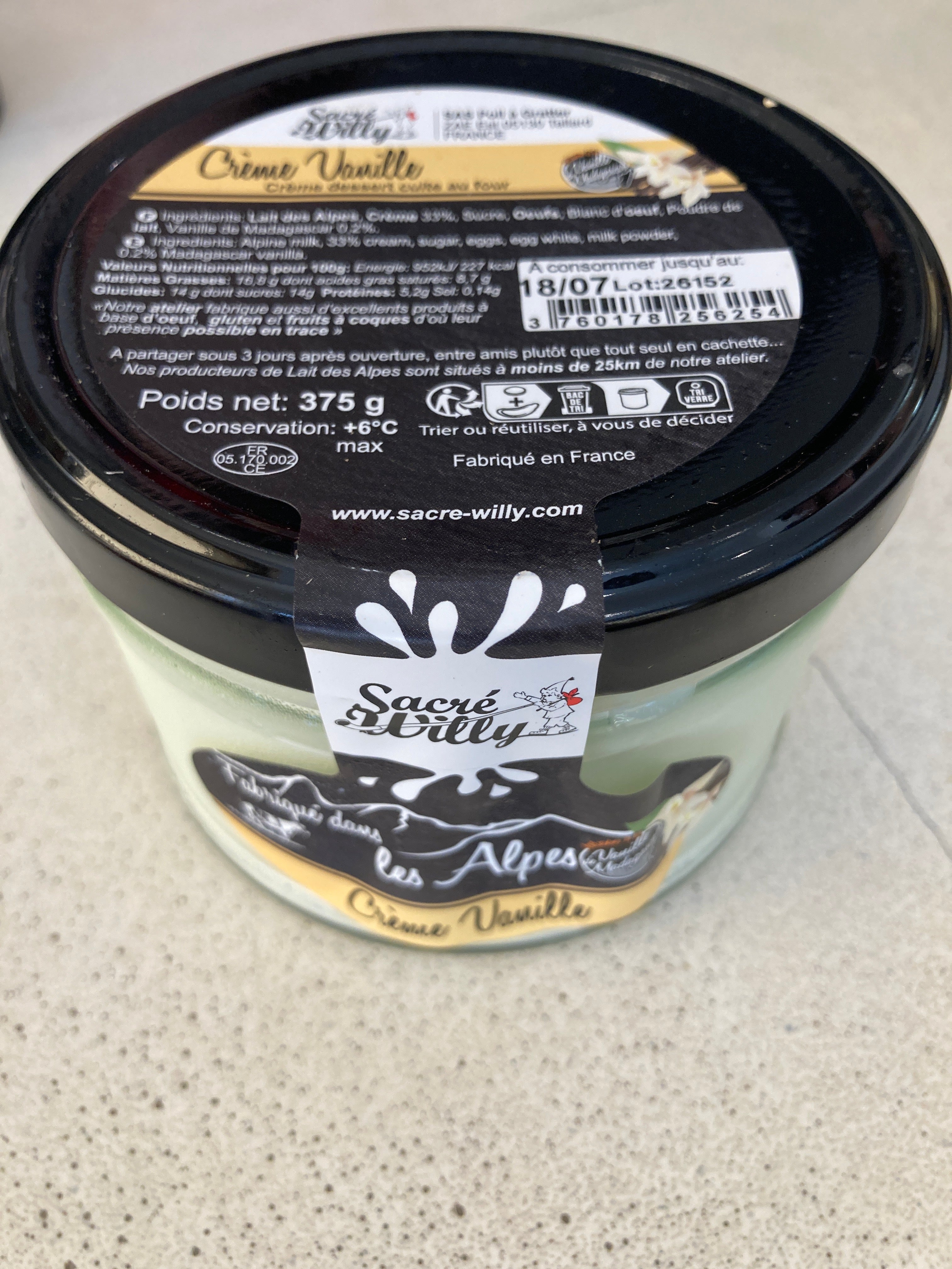 CRÈME VANILLE 375G - SACRÉ WILLY
