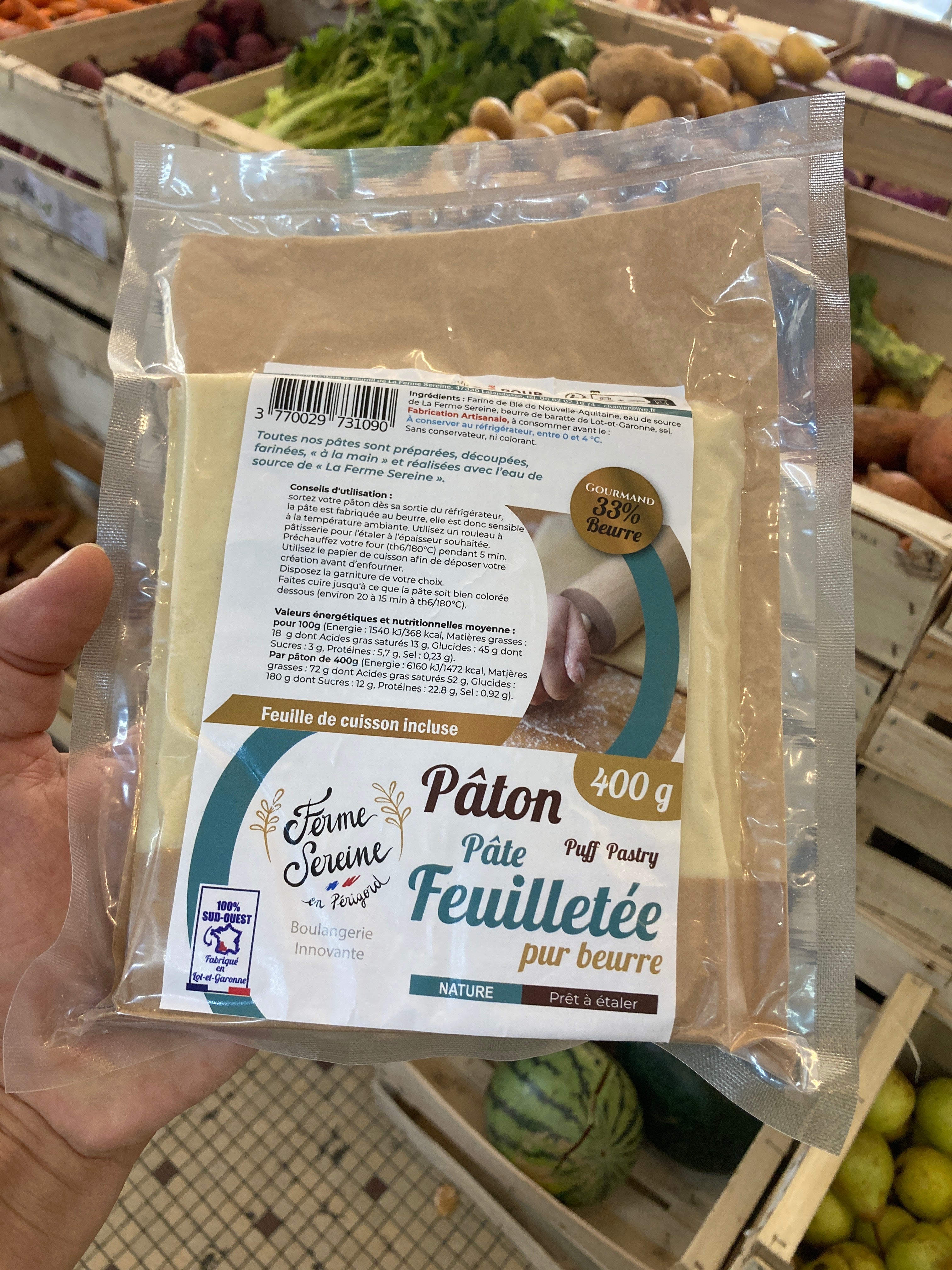 SEREINE PATE FEUILLETTEE PUR BEURRE EN PATON 400g