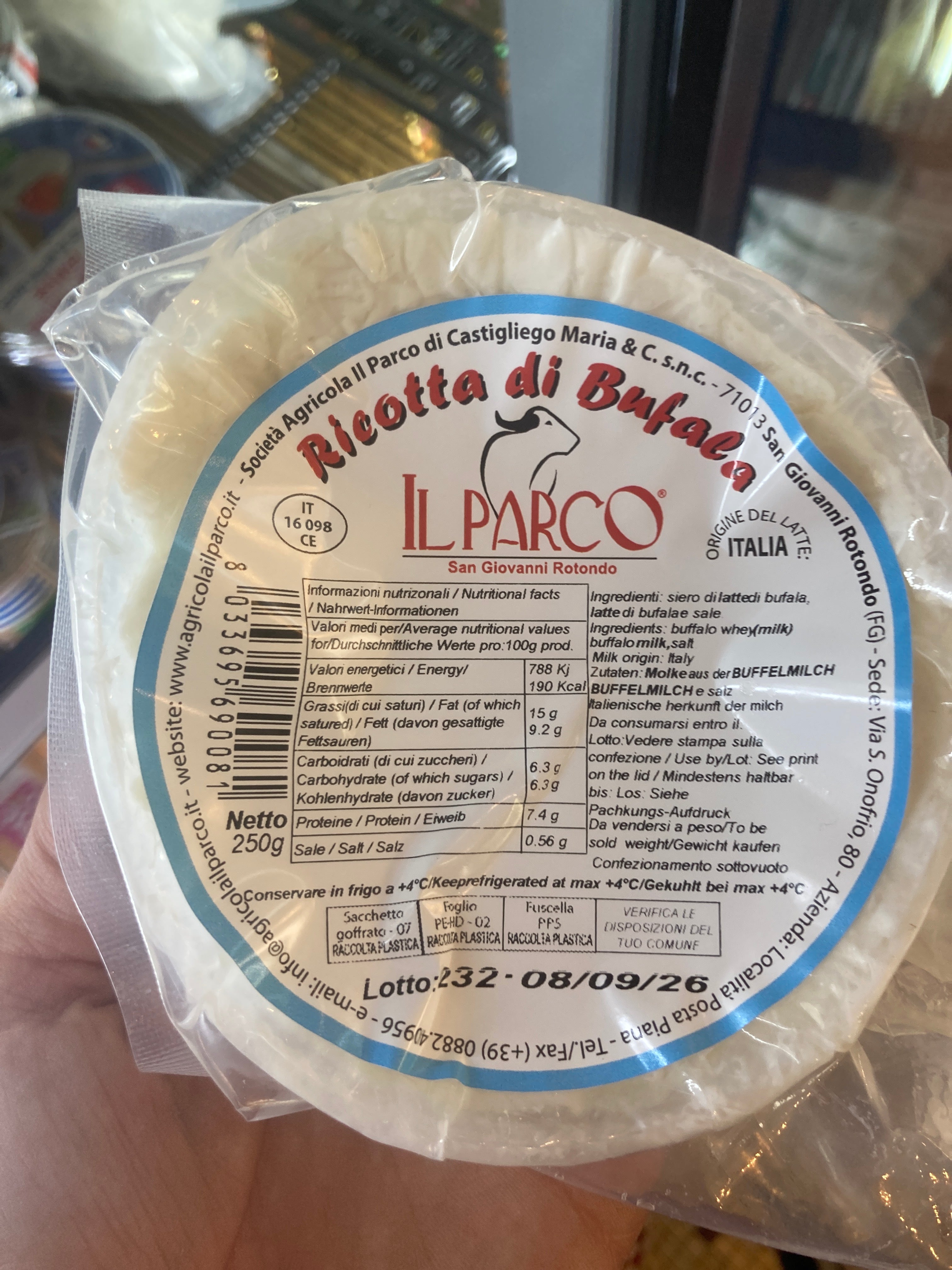 RICOTTA AU LAIT DE BUFFLONNE DES POUILLES 250G