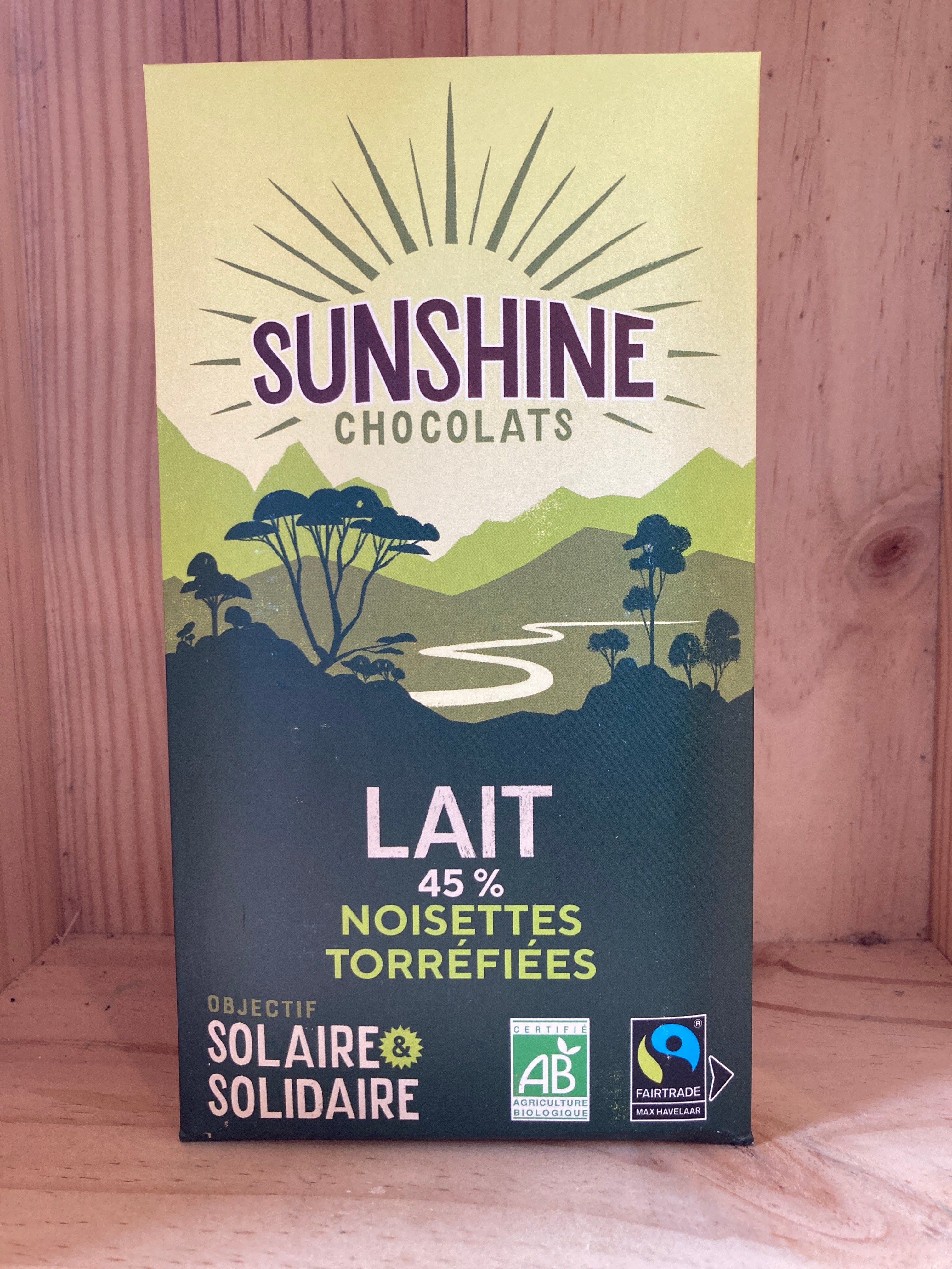 SUNSHINE-Chocolat LAIT 45% NOISETTES TORRÉFIÉES