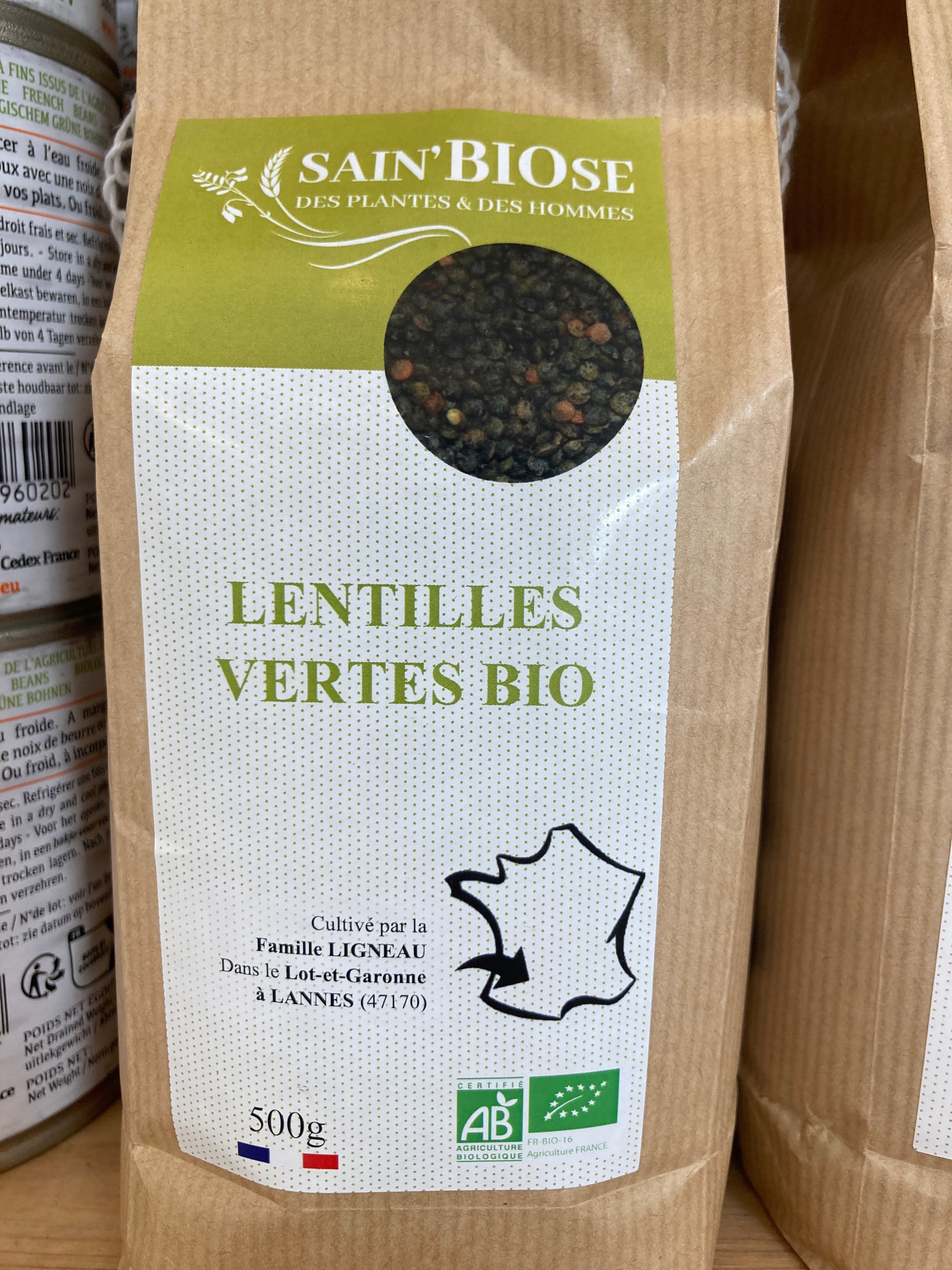 LENTILLES VERTES - SAIN BIOSE - 500 g