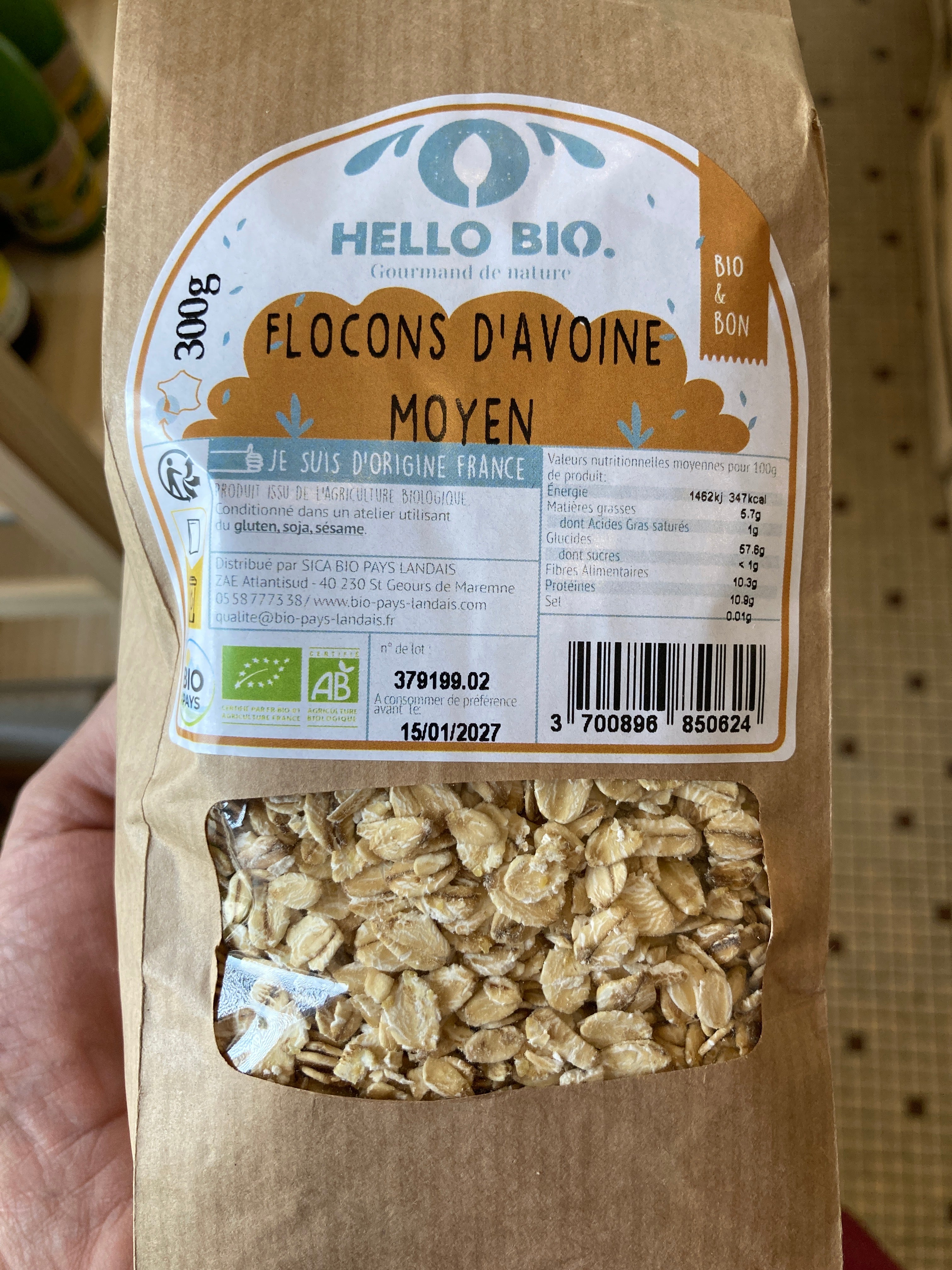 FLOCONS D’AVOINE MOYEN - hello bio - 300g